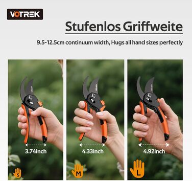 Садові ножиці з двостороннім механізмом 8,5 дюймів з плавним відкриванням ручки, професійні ножиці для троянд та дерев зі сталі SK5 та внутрішньою пружиною для легкого обрізання ідеально підходять для людей зі слабкими руками. Браслет Подарунковий помаран