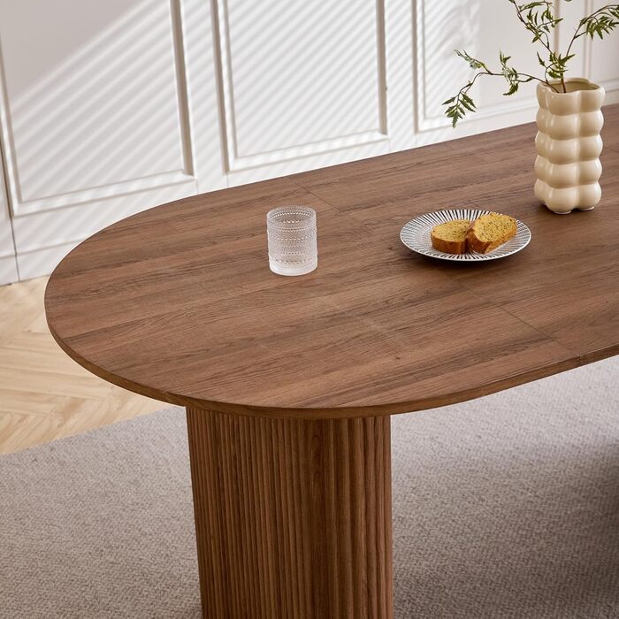 Овальний дерев&39яний обідній стіл, 180 см Сучасний кухонний обідній стіл Великий стіл з МДФ на 6-8 осіб (темно-коричневий)