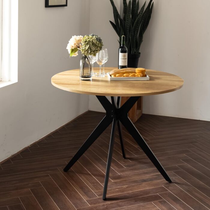 Затишний круглий обідній стіл, маленький столик, кухонний стіл, обідній стіл на 4 особи, для кухні, вітальні, офісу, 100x100x75 см, дуб чорний