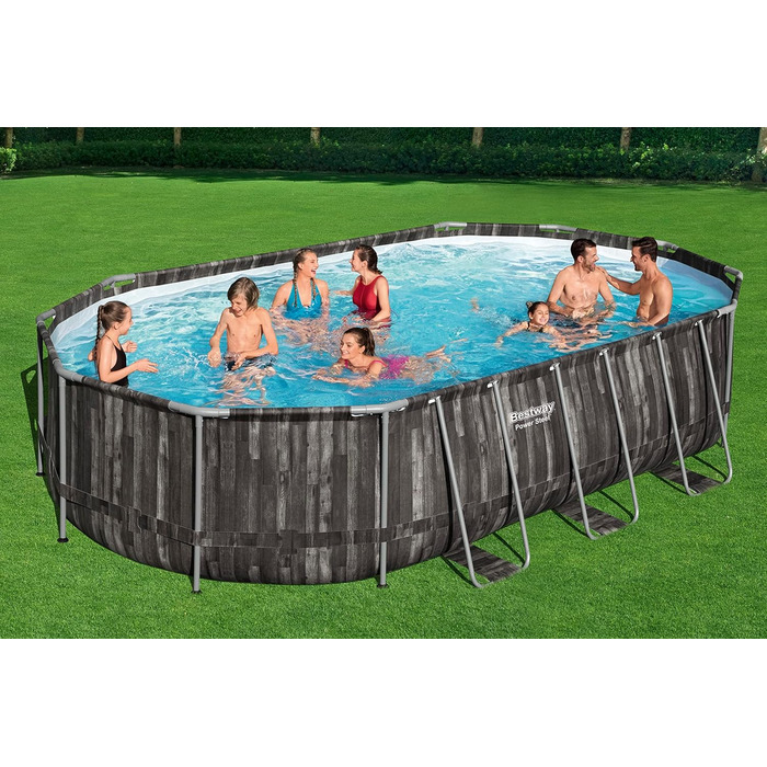 Басейн Bestway Power Steel Frame Pool Complete with Filter Pump 610 x 366 x 122 см, Wood Look (Bog Oak), Oval