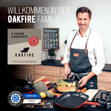 Сковорода-гриль сковорода чавунна емальована 30 см індукційна сковорода чавунна з антипригарною патиною, емаль (червона)