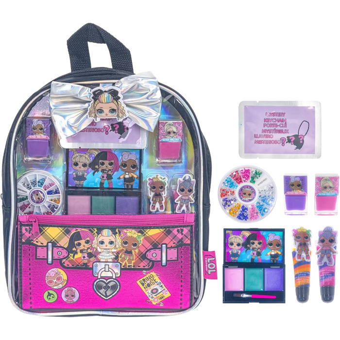 Набір рюкзаків із косметикою, включаючи бальзам для губ, лак для нігтів, пилочку для нігтів, банти для волосся, піжамні набори, макіяж, для дітей віком від 3 років, бантик-сюрприз Lol.