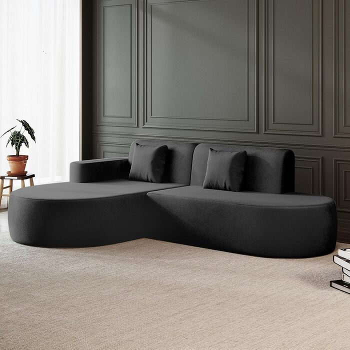 Кутовий диван AVAWING, кутовий диван з чистого пінопласту, без необхідності встановлення, L-подібний диван для вітальні, чорний з підлокітником ліворуч