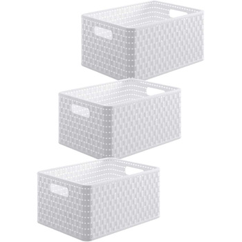 Набір із 3 коробок для зберігання Rotho Country об&39ємом 6 л, під ротанг, пластик без бісфенолу А (PP), білий, 3 x A5/6L (28,0 x 18,5 x 12,6 см), Не застосовується Білий Не застосовується