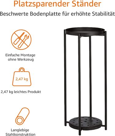 Підставка для рослин з круглого металу з покриттям Storeo Basics для використання в приміщенні та на вулиці, чорна