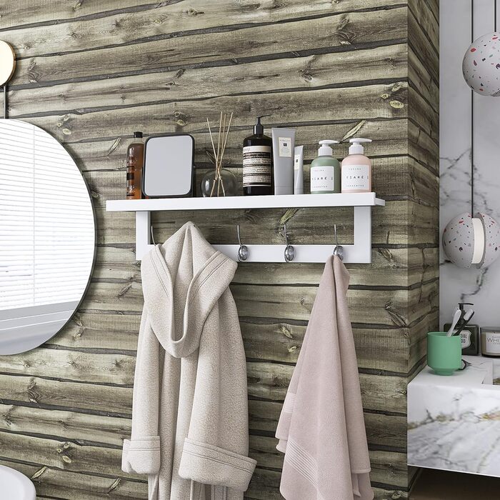 Вішалка для одягу SMIBUY з полицею настінна, вішалка для одягу 74 см для вхідної зони на стіну, бамбукова підвісна полиця з 5 подв