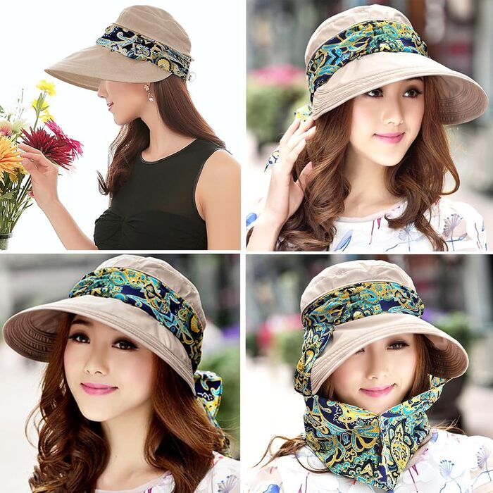Жіночий складаний сонцезахисний капелюх KXF 2-в-1 з клапаном на шиї, дихаючий, швидковисихаючий, захист 360, козирок для спорту на свіжому повітрі, широкий козирок, захист від ультрафіолету UPF 50, капелюх для пляжної риболовлі, один розмір 4