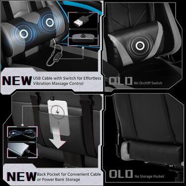 Ігрове крісло Yaheetech Ергономічне ігрове крісло з функцією масажу Комп&39ютерне крісло з підставкою для ніг Офісне крісло з регульованою спинкою 90-135 для домашнього офісу та ігор Чорний/Сірий сірий з підставкою для ніг