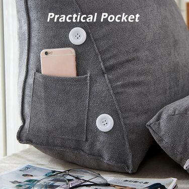 Трикутна подушка для читання, клиноподібна поперекова подушка, подушка для підтримки спини, подушка для підтримки попереку, подушка для спинки, подушка для узголів&39я ліжка з регульованою подушкою для шиї (60 x 50 x 22 см, сірий) 60x50x22 см сірий