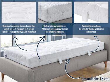 Ортопедичний 7-зонний матрац Irisette Lotus 500 з пружинами кишенькової форми, рівень жорсткості 3 (середньо-жорсткий), 100 x 200 см, сертифікований Oeko-Tex, виготовлений відповідно до німецьких стандартів якості. Рівень жорсткості H 3 - середньо-жорстки