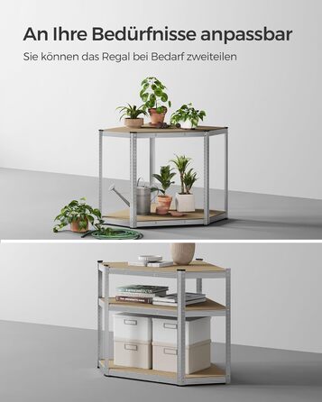 Кутова полиця SONGMICS, 5 ярусів, міцна полиця, металева, полиця для гаража, комори, полиця для підвалу, вантажопідйомність до 875 кг, сріблясто-натурально-бежевий GLR080E01 сріблястий натуральний бежевий