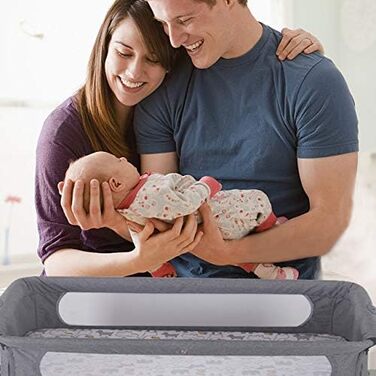 Дитяча колиска, люлька, дорожнє ліжечко, складне дитяче ліжечко, бічне ліжко, колиска-гойдалка з функцією гойдання, включаючи москітну сітку, матрац та сумку (92 58 7090 см (сіро-білий))