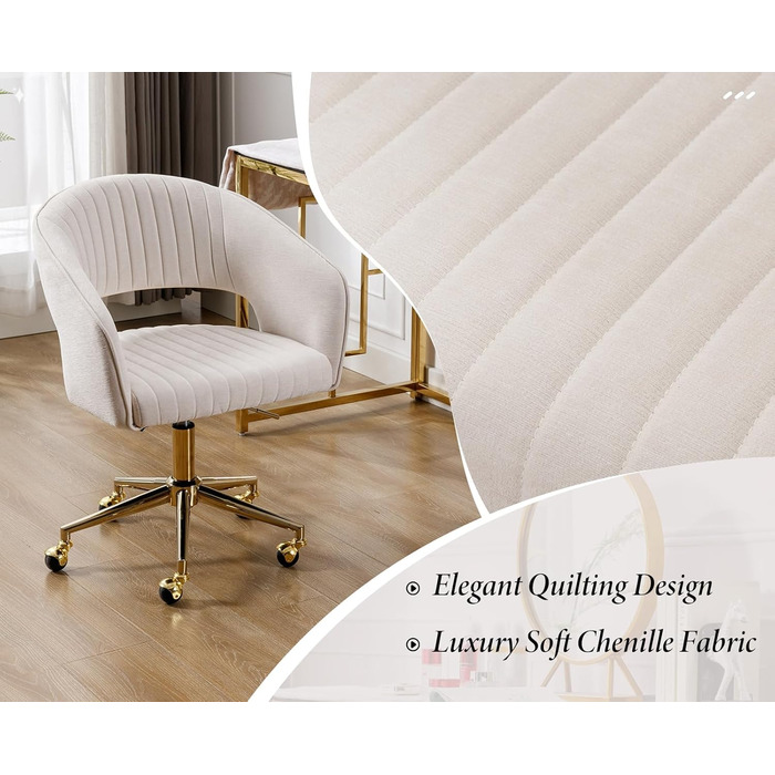 Регульоване офісне крісло Chairus з шенілу для домашнього використання, обертове комп&39ютерне крісло, сучасне туалетне крісло, письмове крісло з відкритою спинкою (бежевий)