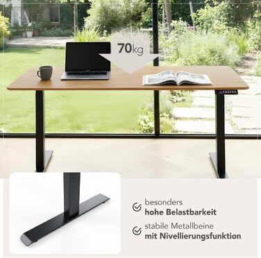 Стіл з регульованою висотою Дубовий стіл - 160 см - Натуральний - Дуб з чорними металевими ніжками Натуральний 160 см