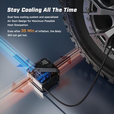 Електричний повітряний насос CYCPLUS AL7, портативний повітряний компресор для велосипедів, автомобілів, вантажівок, пікапів та позашляховиків, в 4 рази швидший насос для накачування шин з високопродуктивним двигуном, компактний та потужний для комерційни