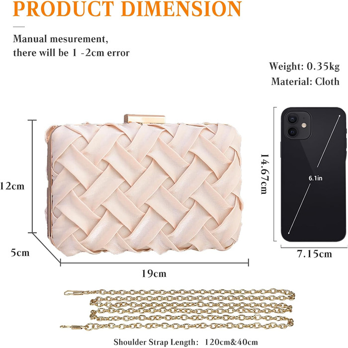 Елегантна вечірня сумочка-клатч для весілля, випускного та святкових заходів. Розкішна мініатюрна сумочка на ланцюжку, колір абрикос.