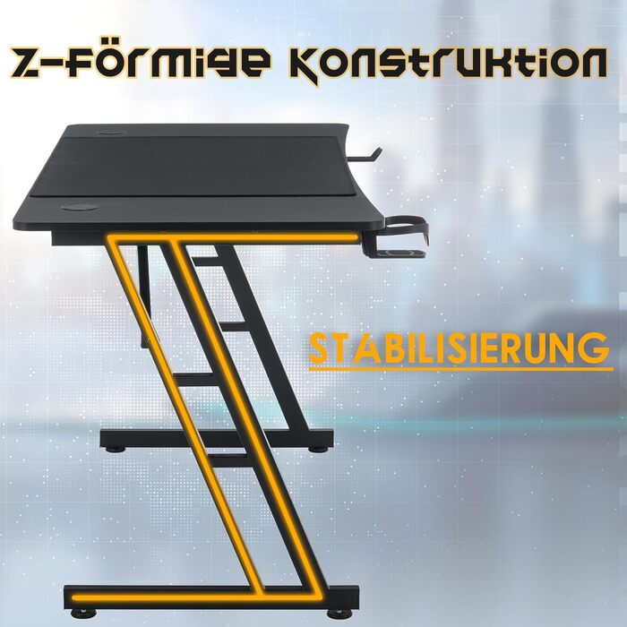 Ігровий стіл HENGMEI, ігровий стіл, комп&39ютерний стіл з підставкою для склянок, гачком для навушників, Z-подібний ПК-стіл, ігровий стіл для домашнього офісу, кутовий стіл, 140 x 60 см, тип B зі світлодіодним підсвічуванням, 140x60x75 см тип B зі світлод