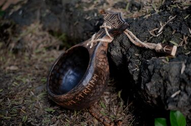 Традиційна чашка Кукса, 340 мл, унікальний глечик ручної роботи, легкий, міцний, середньовічний стиль, сільський дерев&39яний кухоль, кемпінговий кухоль, екологічно чистий