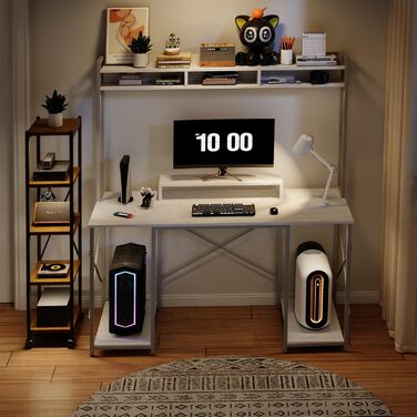 Письмовий стіл Devoko 120 x 60 x 162 см, стіл з місцем для зберігання, комп&39ютерний стіл з полицею та підставкою для монітора, ПК-стіл для домашнього офісу, білий 120 x 60 см