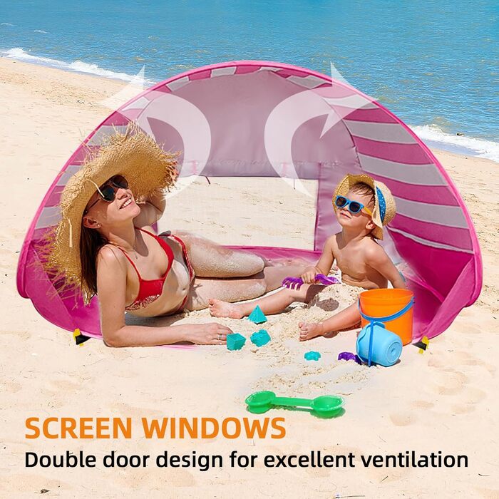 Дитячий пляжний намет, дитячий пляжний намет із захистом від ультрафіолету 50, дитячий пляжний намет з міні-басейном, портативний пляжний намет для дітей, пляжний, кемпінговий, садовий з сумкою для перенесення, рожевий
