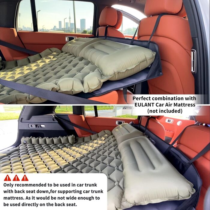 Міст для заднього сидіння автомобіля EULANT, підтримує надувний матрац для кемпінгу в автомобілі та подовжує заднє сидіння, щоб надати собакам більше місця, для більшості автомобілів, позашляховиків, мінівенів, сірий