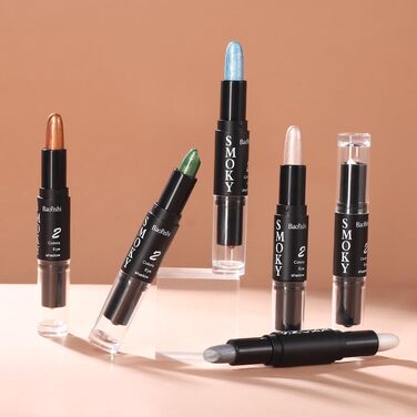 Блискучі тіні для повік, 6 кольорів, водостійкі тіні для повік-стік як підводка для очей та хайлайтер - металеві та перламутрові тіні для повік-стік, стійкі та кремові для ідеального макіяжу очей