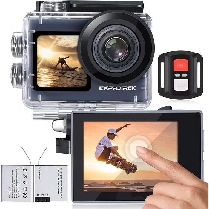 Підводна камера Exprotrek Action Cam 4K Водонепроникна 40M Ultra HD 20MP камера 170 Надширококутна Wi-Fi відеокамера Стабілізація EIS з двома акумуляторами 1350 мАг