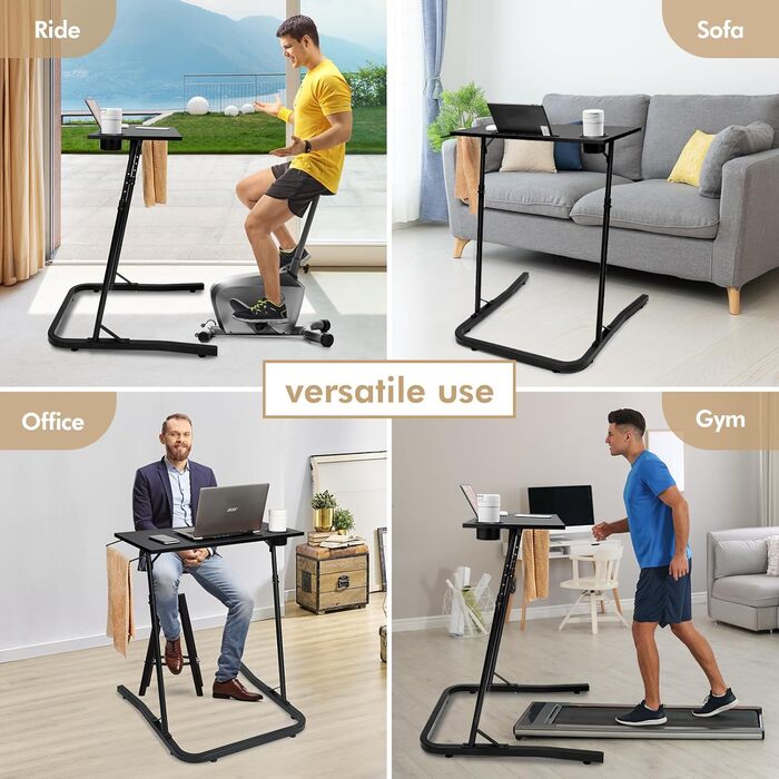 Велосипедний стіл для велотренажерів, регульована по висоті бігова доріжка, стіл для тренувань на біговій доріжці, портативний роликовий тренажер для велотренажерів з тримачем для напоїв, тримач для планшета, тримач для рушників, чорний