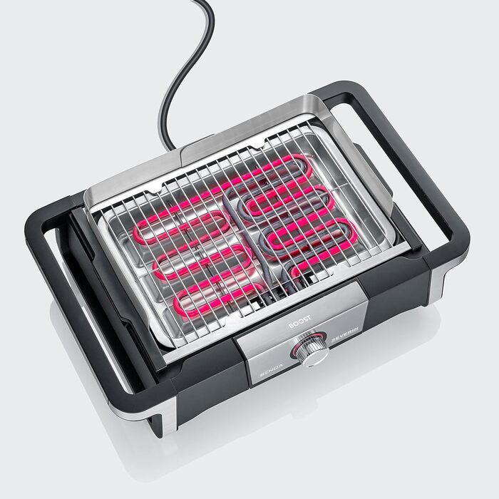 Електричний гриль для внутрішнього та зовнішнього використання, настільний гриль зі швидким запуском гриля до 500 C, балконний гриль з поверхнею SafeTouch, нержавіюча сталь/чорний, настільний гриль PG 8113 з поворотним керуванням Одинарний