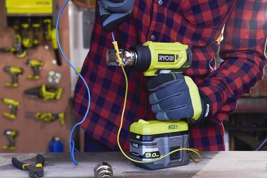 Акумуляторна повітродувка RYOBI 18 V ONE R18HG-0 (потік повітря 170 л/хв, нагрівання до 470, світлодіодне освітлення, з двома наса