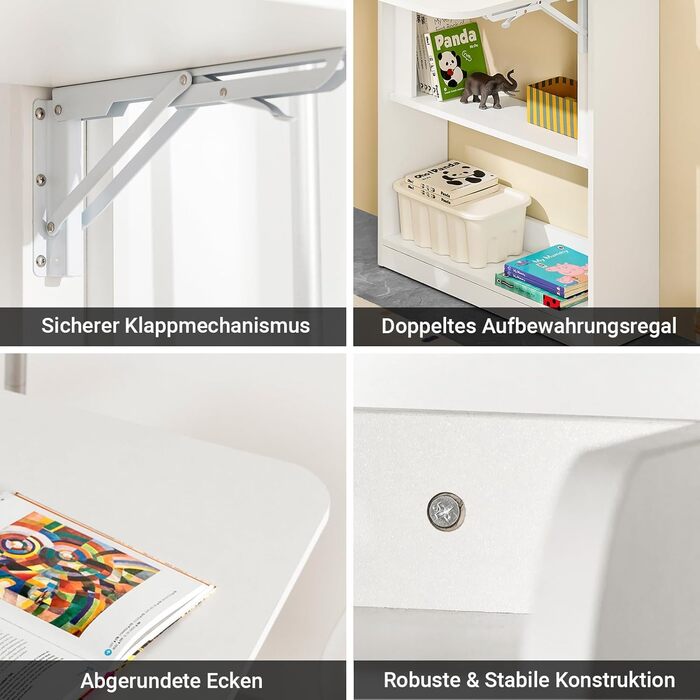 Складаний комп&39ютерний стіл з полицями Невеликий робочий стіл Офісний стіл Складаний стіл для домашнього офісу Настінний стіл Стіл для ноутбука Білий 64x82x58 см FWT92-W 64x58x82 см