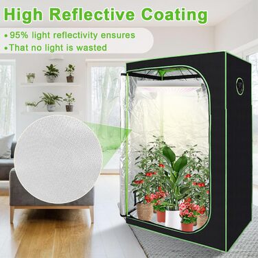 Гроубокс 80x80x180 см для вирощування рослин вдома. Світлонепроникний та водонепроникний, чорно-зелений.