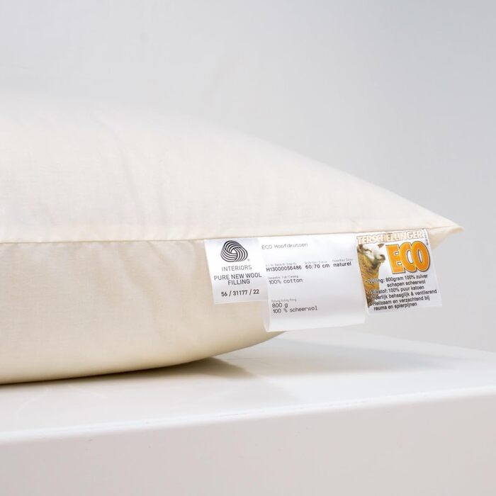 Вовняна подушка Terschellinger 60x70 см - Комплект із 2 подушок - З наповнювачем з 800 грамів натуральної вовни