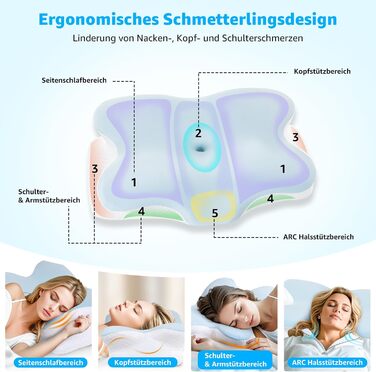 Подушка для шиї BRO, подушка з піни з ефектом пам&39яті з 2 наволочками, ергономічна подушка для голови, подушка для сну на боці, подушка для шиї для сну на боці, спині та животі для полегшення болю в шиї, 60x40x13 см