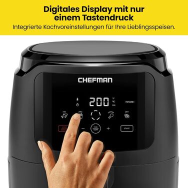 Цифрова фритюрниця Chefman, сімейний розмір 4.75 літра, керування одним дотиком, картопля фрі, курка, м'ясо, риба, антипригарний, можна мити в посудомийній машині, автоматичне вимкнення, чорний Великобританія