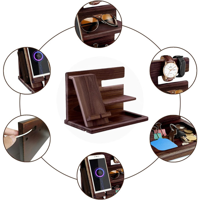 Подарунки для чоловіків, Різдво, дерев&39яна док-станція для телефону, гаманець для годинника, органайзер для тумбочки, подарунок на день народження тата, подарунки на день народження для чоловіків або тата, дерев&39яний органайзер для столу, коричневий