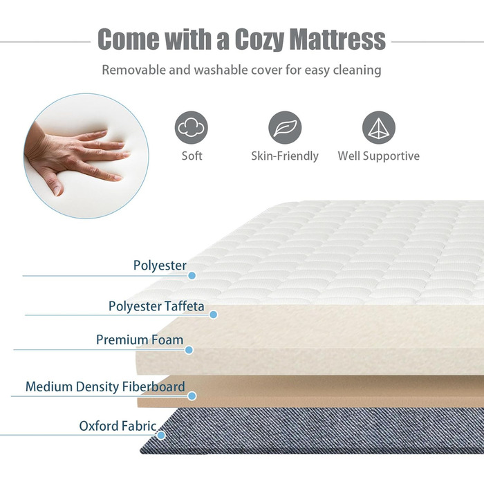 Дитяче ліжечко LIFEZEAL, 6-рівневе регулювання висоти, дитяче ліжко з матрацом та колесами, портативне дорожнє ліжечко для дітей 0-6 місяців, колиска з кошиком для зберігання (світло-сірий)