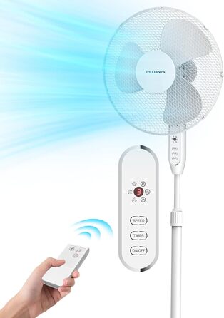 П'єдестальний вентилятор Pelonis, 16-дюймовий вентилятор безшумний з пультом дистанційного керування, регульований по висоті, 3 ре