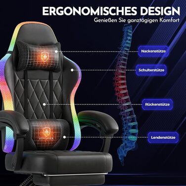 Ігрове крісло GTPLAYER, офісне крісло, ігрове крісло зі світлодіодною стрічкою, геймерське крісло, спинка з кишенею для зберігання, ергономічне комп&39ютерне крісло з пультом дистанційного керування