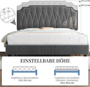 М&39яке ліжко Yaheetech Двоспальне ліжко 140 200 см Тканинне ліжко Дитяче ліжко М&39яке ліжко з регульованим узголів&39ям Каркас ліжка з рейковою основою, темно-сірий Темно-сірий 140 x 200 см