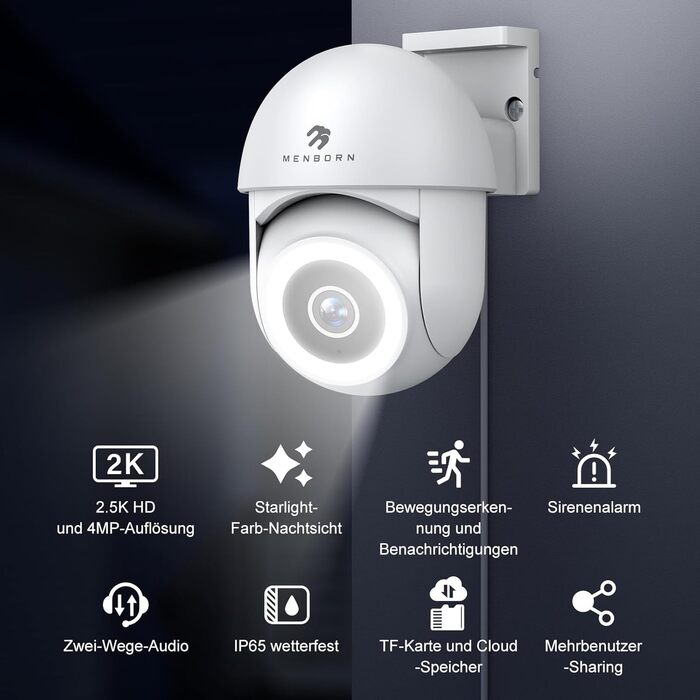 2.5K, Outdoor Surveillance Camera 360 Field of View with Starlight Color Night Vision, Outdoor IP Camera with Floodlight, Two-Way Audio, Siren, Works with Alexa, 2.5K, Outdoor Surveillance Camera 360 Field of View with Starlight Color Night Vision, Outdoo