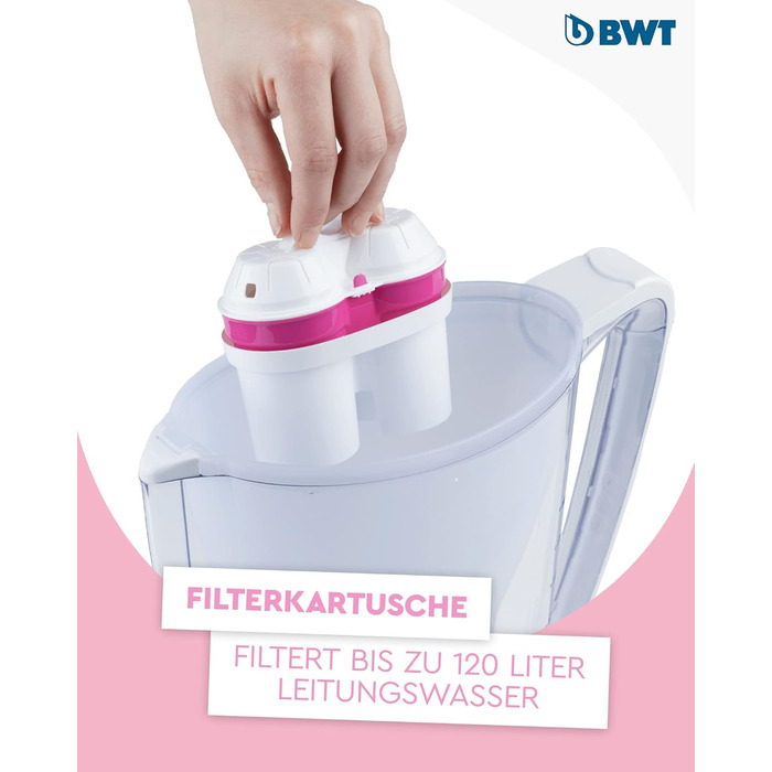 Фільтр для води BWT Vida Rosa 2.6L Фільтр з 1 картриджем магнієвого фільтра Фільтр для води питної води Для їжі та напоїв Фільтрує вапно, хлор, свинець і мідь