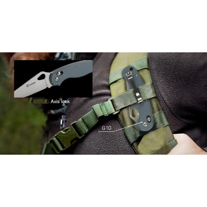 Складний кишеньковий ніж Ganzo G729-GY, лезо з нержавіючої сталі 440C, ергономічна рукоятка G10 з кліпсою, полювання, риболовля, к