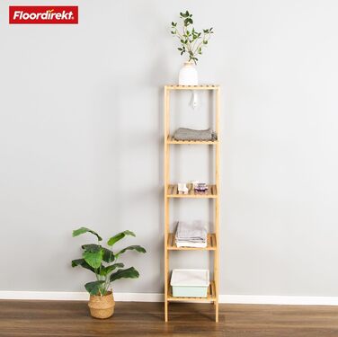 Бамбукова полиця Floordirekt, вузька окремостояча полиця для ванної кімнати, спальні, вітальні, дерев&39яна полиця з 3/5 полицями, розмір полиці 34 x 33 x 146 см (Lowa) (5 полиць)