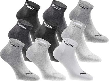 Шкарпетки PUMA Quarter Socks, упаковка з 18 пар, Statement Edition - жіночі та чоловічі розміри 43-46, чорні, білі, сірі