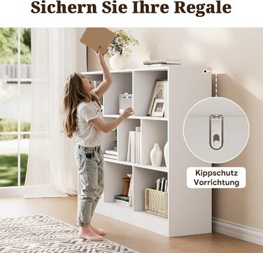 Книжкова полиця, окремостояча полиця з 3 рівнями та 10 полицями, книжкова шафа, 29,3 x 110 x 84 см, кубічна полиця для вітальні, офісу, спальні, кабінету (1, білий) Білий 1