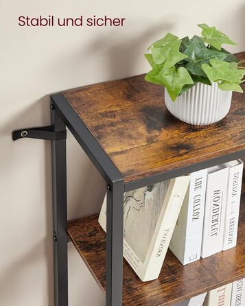 Ярусна книжкова полиця VASAGLE, кутова полиця, полиця для зберігання, 24 x 102 x 175,2 см, сучасна, для вітальні, спальні, офісу, вінтажний коричнево-чорний колір LLS606K01, 6-