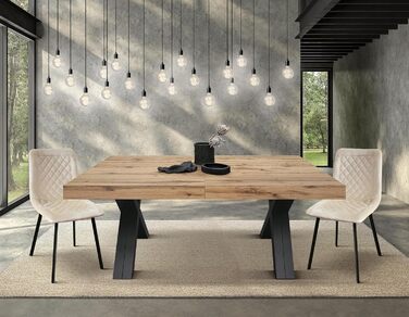 Розкладний стіл PAZZO DESIGN Roberta, стіл для вітальні, кухонний стіл, рустикальний дуб, чорні Х-подібні ніжки, від 180 до 480 см, зроблено в Італії - id2005