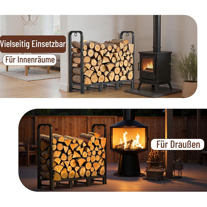 Дров&39яна полиця Amagabeli XXL, сталева дров&39яна полиця 122 см, міцна та стабільна, полиця для зовнішнього використання в саду та на терасі, чорна, регульована довжина 1,2 м