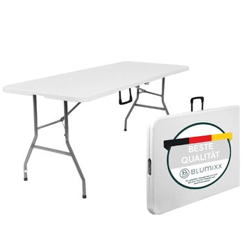 Складаний кемпінговий стіл Blumixx 180x74x74 - Легкий складаний стіл з ручкою для перенесення, всепогодний садовий стіл, складний фуршетний стіл для кемпінгу, саду, балкону, фестивалю та використання на свіжому повітрі - всепогодний, стабільний та легкий,
